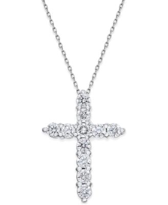 Macy's - Diamond Cross Pendant Necklace (1-1/2 ct. t.w.) in 14k White Gold