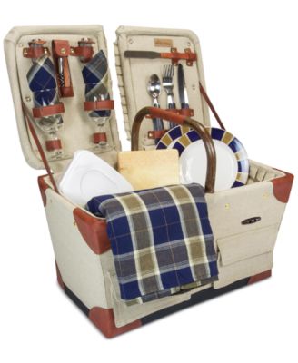 Picnic Time - Pioneer Plaid-Accented Tan Picnic Basket