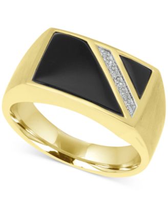 Macy's - Men's Onyx (14 x 9mm, 5-1/2 x 5-1/2mm) & Diamond Accent Ring in 10k Gold