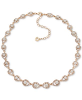 Anne Klein - Gold-Tone Pav&eacute; & Imitation Pearl Collar Necklace, 16" + 3" extender